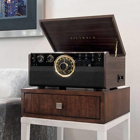 Victrola 7-in-1 Wood Bluetooth Mid Century Record Player with 3-Speed Turntable, - Picture 6 of 6